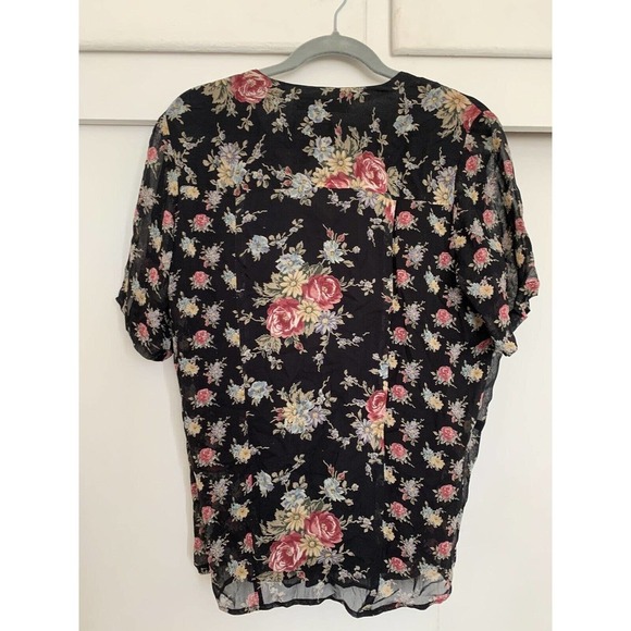 Amanda Smith‎ Size Small Black Floral Vintage Short Sleeve Women's Tops - Picture 5 of 6